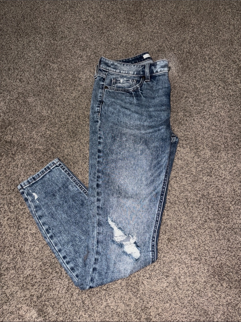 Eunina- Classic High-Rise Distressed Women's Jeans - Dark Blue Acid Wash